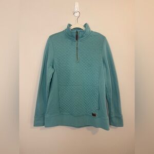 L.L.Bean Women's L Tall Quilted Quarter Zip Pullover Sweatshirt Sea Green/Blue